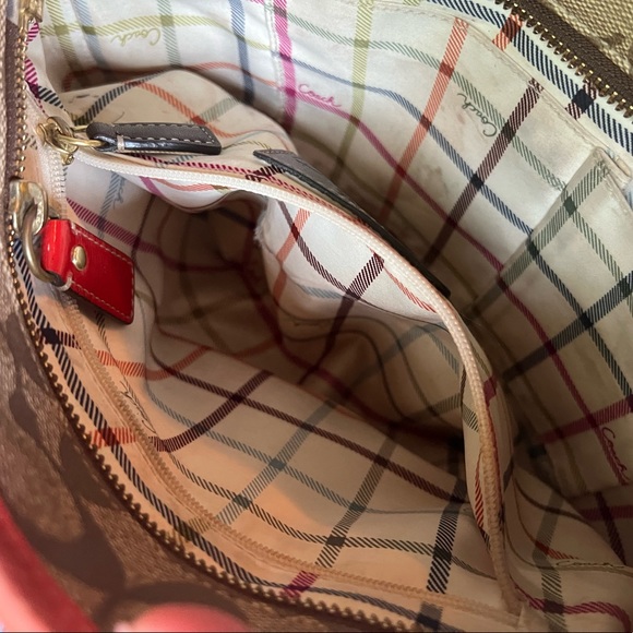 Coach Signature Monogram Orange and Tan Patent Leather Tote Shoulder Bag Y2K - Picture 3 of 13